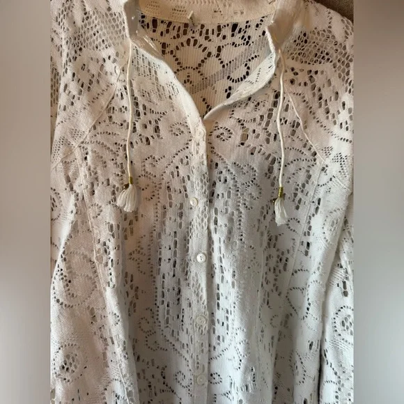 Spell White Lace Blouse w Fringe - Picture 2 of 10